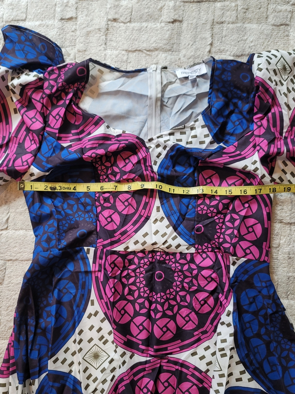 NWOT FAEREISTY A-line Flutter Sleeve Pink and Blue Medallion Print Maxi Dress Si - Picture 6 of 9